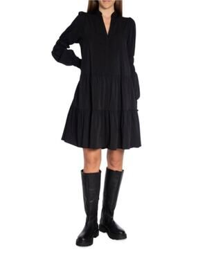 Neo Noir Manga Dress Sz  EU 38 Black Tiered Ruffle Balloon Sleeve Boho Midi